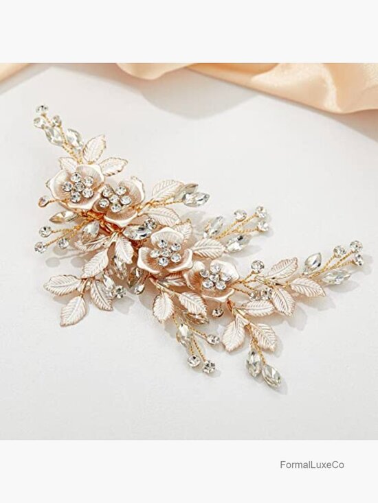 Handmade Wedding Hair Comb Clip Rhinestone Bridal Barrette Floral main image 4